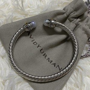 YURMAN Cable Classic Bracelet w Pearls, Sterling Silver & 14K Gold, 5mm
